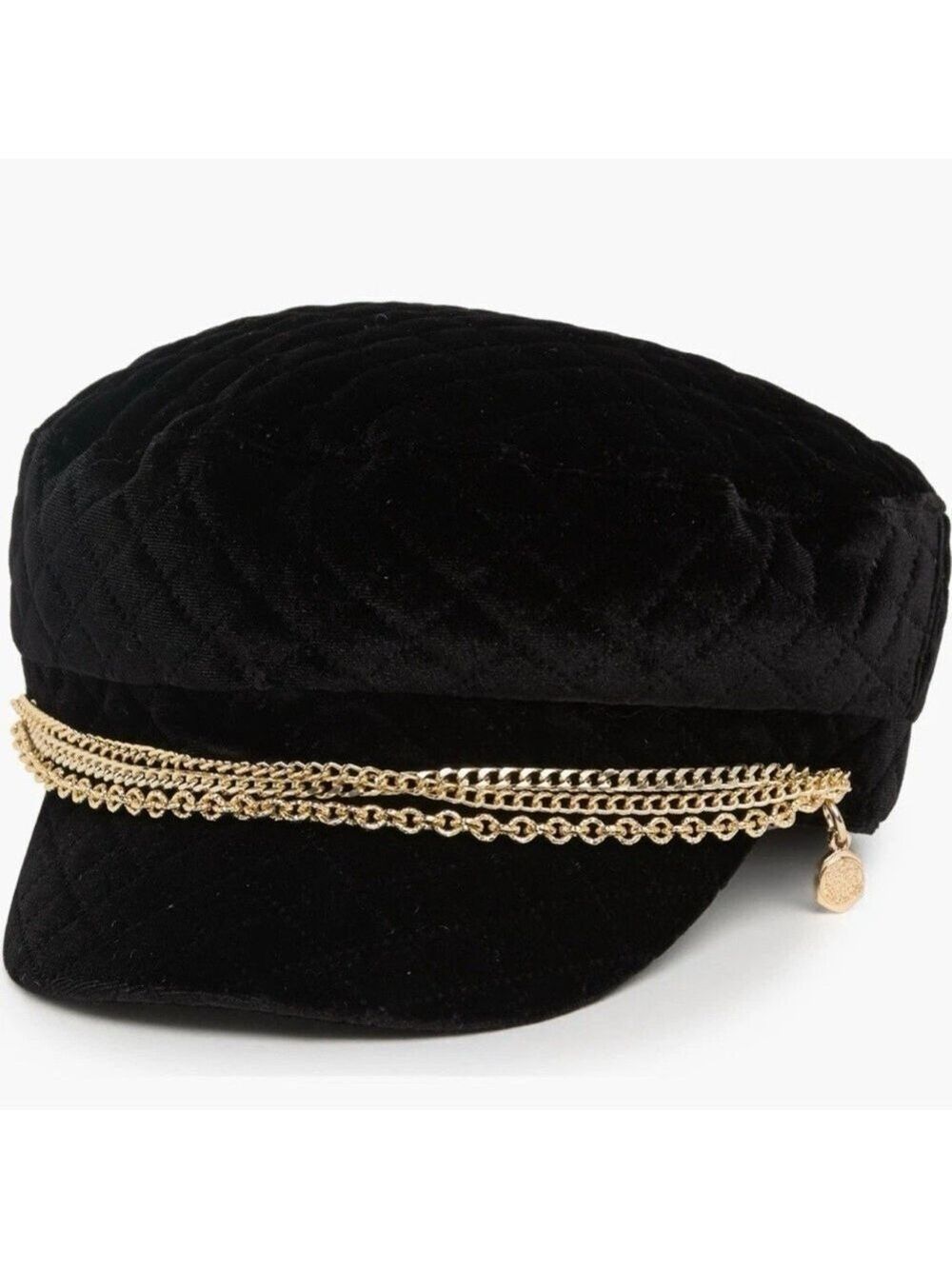 Vince Camuto Black Velvet Hat with Gold Chain NWOT